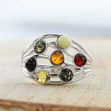 ANILLO PLATA ESTERLINA ÁMBAR BÁLTICO MULTICOLOR MIEL, LIMÓN, VERDE, CEREZA