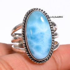 Joyería Larimar de plata de ley 925 con piedras preciosas ovaladas naturales todas las tallas MO**