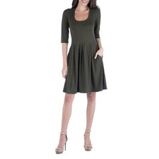 Vestido 24Seven Comfort Apparel para mujer manga 3/4 ajuste perfecto y acampanado oliva S nuevo con etiquetas