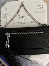 ¡NUEVO! K. Carroll Portador de Teléfono Celular para Mujer Correa Larga, RFID, Cuero Vegano Negro