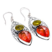 Turmalina bicolor, piedras preciosas de citrino 925 pendiente de joyería de p...
