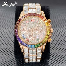 Reloj de lujo colorido cronógrafo Bling King Ice Out para hombre helado VVS circonita diamante