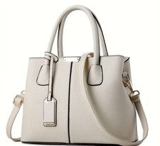 Mujer Blanco Imitación Cuero Bolso de Mano Cartera Hombro Bandolera Cartera Cremallera