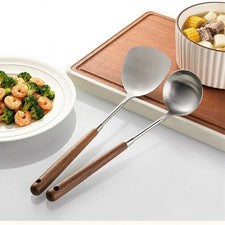 5 Piezas Utensilios de Cocina de Acero Inoxidable con Mangos de Madera de Nogal para Cocina