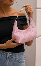 Bolso de Hombro STINE GOYA Rosa Cristal Embellecido Pirámide Satén Agarre Cuentas
