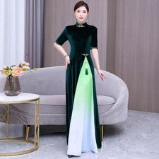 Para mujeres Empalme Cheongsam Vestido Largo Noche Fiesta Vestido Pasarelas Largo Qipao Nuevo