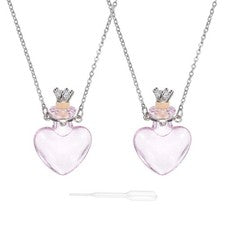 Collar 2 Piezas Vial, Acero Inoxidable Vidrio Corazón Perfume Botella 39.5mm, Rosa