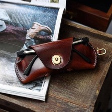 Bolso para gafas de sol portátil retro de cuero PU con cordón colgante estuche