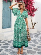 Vestido largo de mujer estilo francés con escote en V