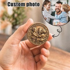 Foto Personalizada Moneda Conmemorativa Papá e Niños, Foto 2D Personalizada Día del Padre