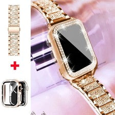 Correa de metal brillante + Estuche de pantalla completa para Apple Watch Series 10 9 8 7 6 5 4 42 44 mm