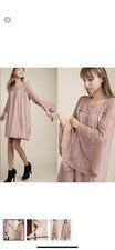 Vestido para mujer Mittoshop talla pequeña rosa polvoriento bolsillos de encaje mangas campana boho