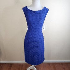 Vestido midi ceñido al cuerpo con textura azul estilo Londres para mujer talla 10 sin mangas NUEVO