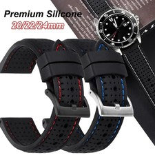 Correa de reloj curvada negra premium impermeable de goma de silicona 18 20 22 24 mm