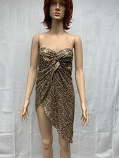 "Minivestido de lentejuelas con estampado de leopardo lindo cubierto para mujer joven nuevo con etiquetas 32"" de largo"