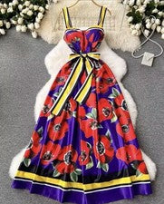 Sexy Vestidos para Mujer Pasarela Playa Floral Correa de Espagueti