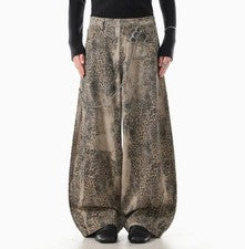 Pantalones informales de pierna recta marrón leopardo para hombre Pantalones Moda Punk Hip Hop Nuevos