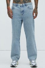 Pantalones de mezclilla rectos Dean de moda NOVA para hombre - azul claro lavado
