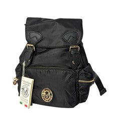 Mochila Valentino Orlandi de nailon negra mediana para mujer herrajes dorados italiana nueva con etiquetas