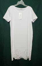 Vestido recto Meaneor para mujer blanco parte inferior festoneada con diseño de ojales talla pequeña nuevo con etiquetas