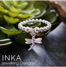Anillo de plata esterlina anillo para pulgar libélula 925 apilador elástico con cuentas de INKA