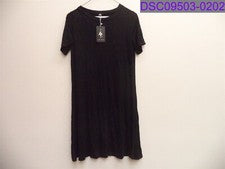 Nuevo con etiquetas Vestido de mujer de moda talla pequeña manga corta negro manga 7" largo
