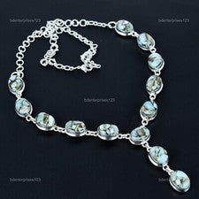 Collar cadena aniversario piedra larimar cobre ovalado plata de ley 925 joyería