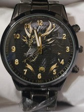 Reloj Personalizado Corazón De Un Dragón Amantes Hombres Negro Acero Inoxidable Regalo