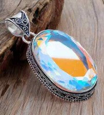 Arco Iris Topacio Fuego Piedras Preciosas Hechas a Mano Plata de Ley 925 Joyería Corte Ovalado Colgante