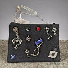 Bolso sin asas adornado negro para mujer Glamuroso Noche Fiesta Cartera de hombro