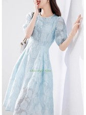 Nuevo Moda Retro Encaje Jacquard Vestido Para Mujer Calce Ajustado Floral Línea A Vestido de Fiesta