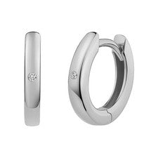 cai Klappcreolen aus 925/- Sterling Silber rhodiniert glänzend 2 Zirkonia weiß