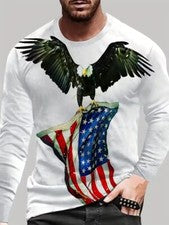Camiseta Bandera EE. UU. Camiseta Águila Casual Manga Larga Patriótica Moda Hombres