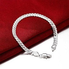 Pulsera De Plata De Ley 925 Para Mujer Y Hombre Brazalete Cadena Lateral Plana