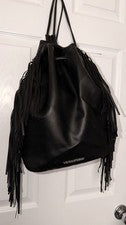 Mochila boho negra Victoria's Secret bolso de desfile de moda flecos cordón nueva con etiquetas