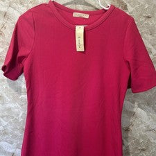 Vestido ceñido al cuerpo tejido acanalado Elodie para mujer manga corta rosa informal nuevo con etiquetas