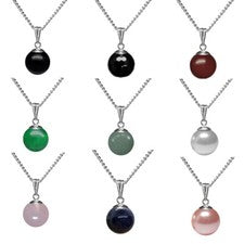 CUENTAS DE PIEDRAS PRECIOSAS / BOLA / ESFERA COLGANTE DE PLATA DE LEY 925 + CADENA / COLLAR