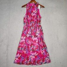 Maxi Vestido para Mujer NY&C New York & Company Pequeño Rosa Tie Dye Volantes en Niveles Nuevo con Etiquetas