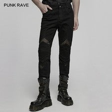 Punk Rave Hombres Negro Gótico Punk Malla Empalme Ajustado Pantalones Informales Pantalones