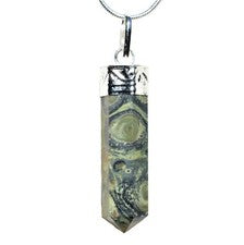 Colgante de cristal de jaspe Kambaba del Himalaya + cadena y cargador de acero inoxidable de 20"