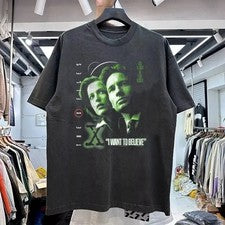 The X-Files I Want to Believe Camiseta Remake Camiseta Negra Estilo Clásico S-5XL