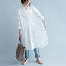 Camisa larga de algodón para mujer vestido blusa suelta ocio holgada talla grande verano