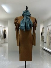 Mujer Suéter Vestido Moca Acanalado Tejido Cuello Redondo Mangas Largas Talla M
