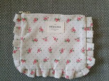 Sézane Frou Frou Algodón Delicado Floral Bolso sin asas Maquillaje Volantes Cremallera Completa