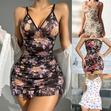 Sexy Lencería Para Mujer Vestido de Encaje Cuello en V Babydoll Ropa Interior Prendas para dormir Prendas para dormir