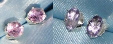 2 PARES DE TACHUELAS OVALADAS DE AMATISTA REDONDA DE 6 MM X 4 MM - .925 ESTERLINAS