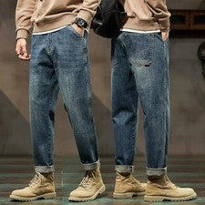 Pantalones de mezclilla sueltos rectos cargo para hombre pantalones informales harén estilo retro