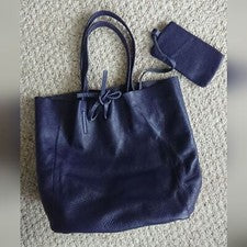 Bolso shopper de cuero artesanal italiano morado con bolsa