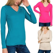 Mujeres Cuello en V Cálido Manteroso Suave Manga Larga Camisetas Capas Informal Moda Prenda para el torso