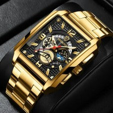 Relojes de pulsera masculinos HOMBRE 2023 Venta al por mayor Banda superior Cuadrada Relojes de oro para hombre de lujo
